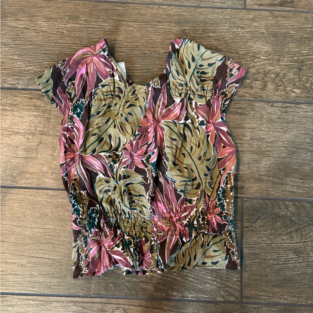 Madewell Shirred Cap-Sleeve Top in Brushstroke Monstera sz S NL043 - Picture 6 of 7